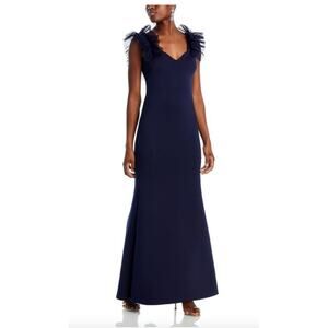 Eliza J Ruffle-Shoulder Scuba Gown Evening Dress, Plus 18W, Navy Blue New $188